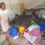 the cooks chopping veggies